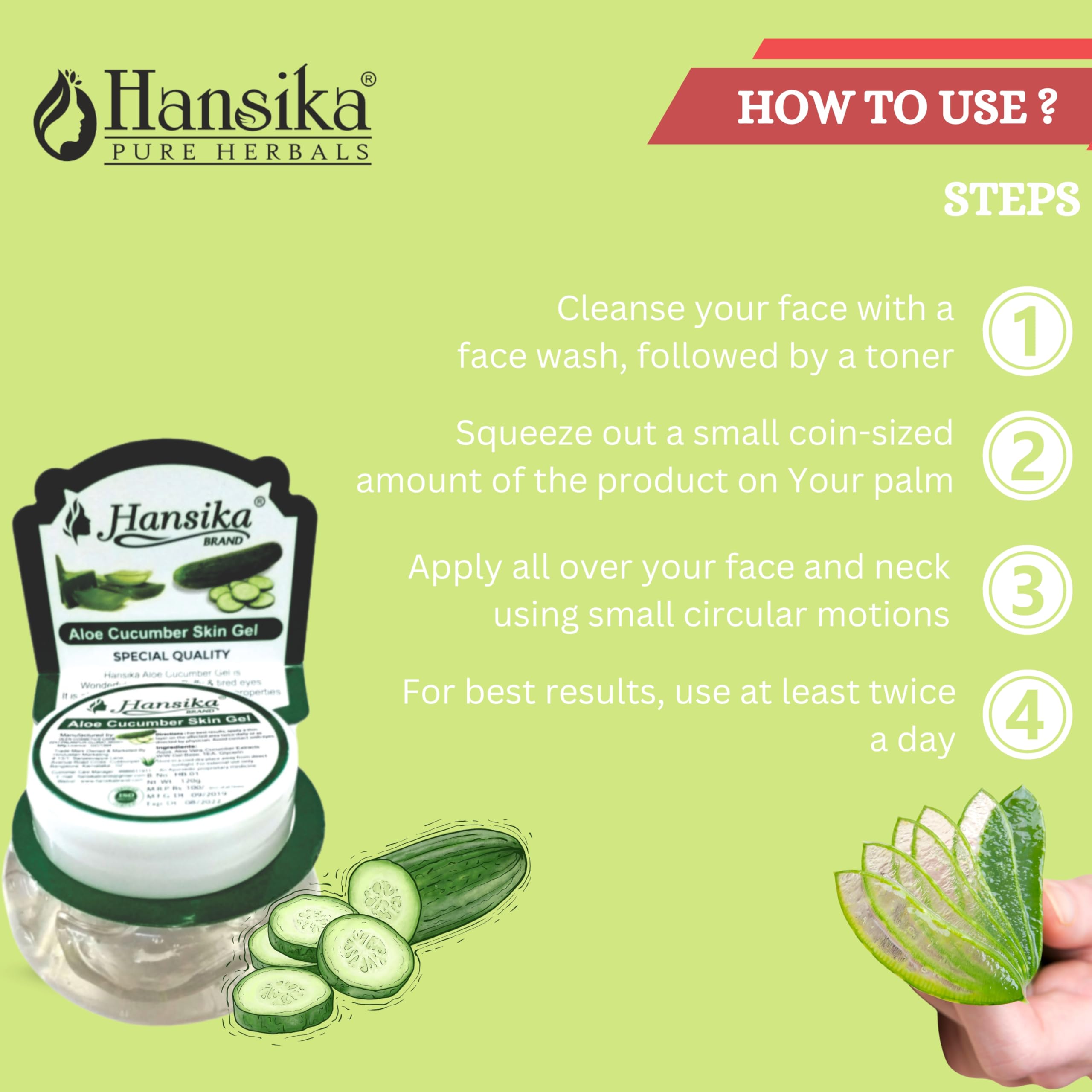 HANSKA Cucumber Gel 120g - Soothing & Hydrating Face Moisturizer for Dry Skin, Dark Circles & Puffiness | Perfect for Daily Skincare Routine & Post-Sun Care