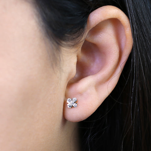 14K Solid Yellow Gold X-Shaped CZ Stud Earrings - Sparkling Round Cubic Zirconia for Women, Perfect for Parties, Weddings & Everyday Elegance