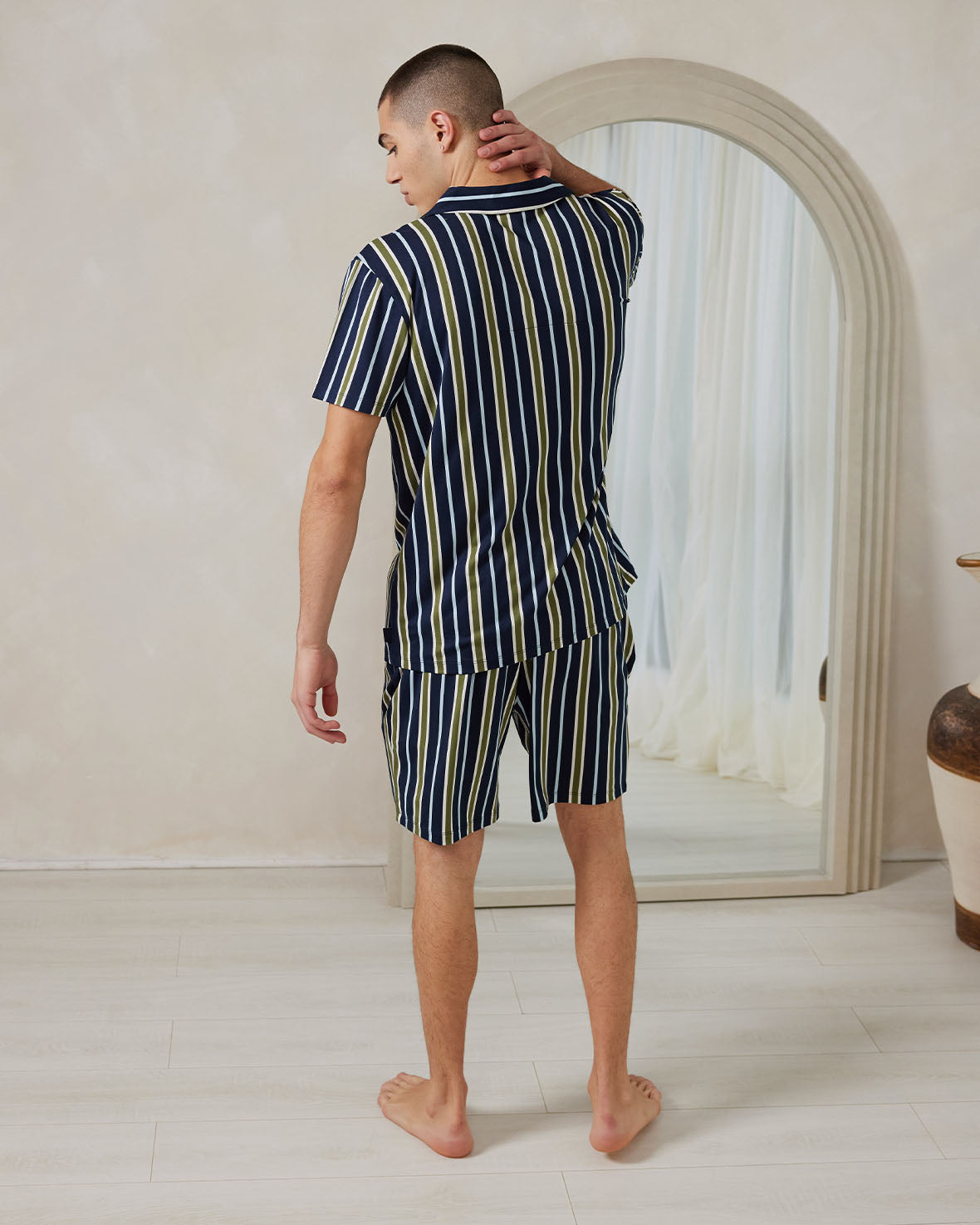 Multi-Stripe Button-Up Short Pajama Set for Women - Comfortable Sleepwear for Summer Nights & Lounge Wear at Home