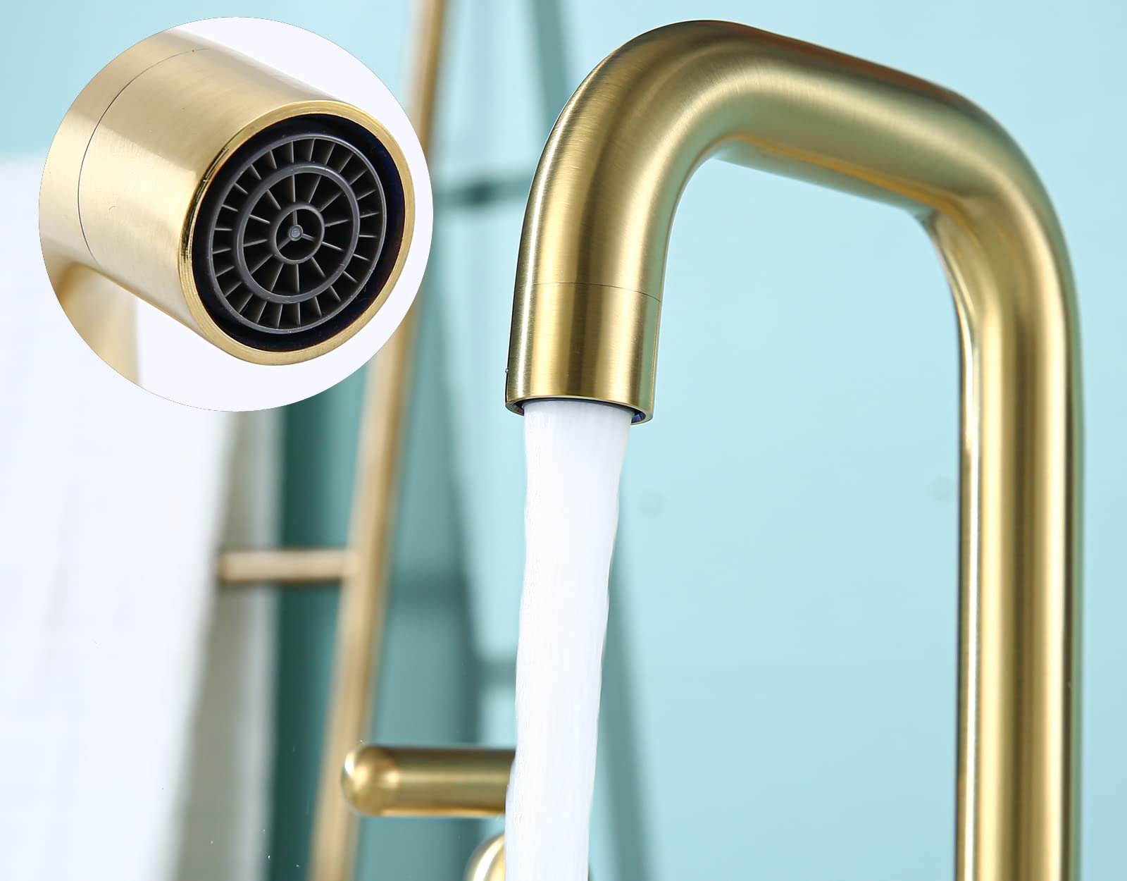 Brushed Gold Bathroom Faucet for Sink - 3 Hole Solid Brass Two Handle Vanity Faucet with Ceramic Disc Valves - Perfect for Modern Bathroom Renovation & Guest Powder Rooms