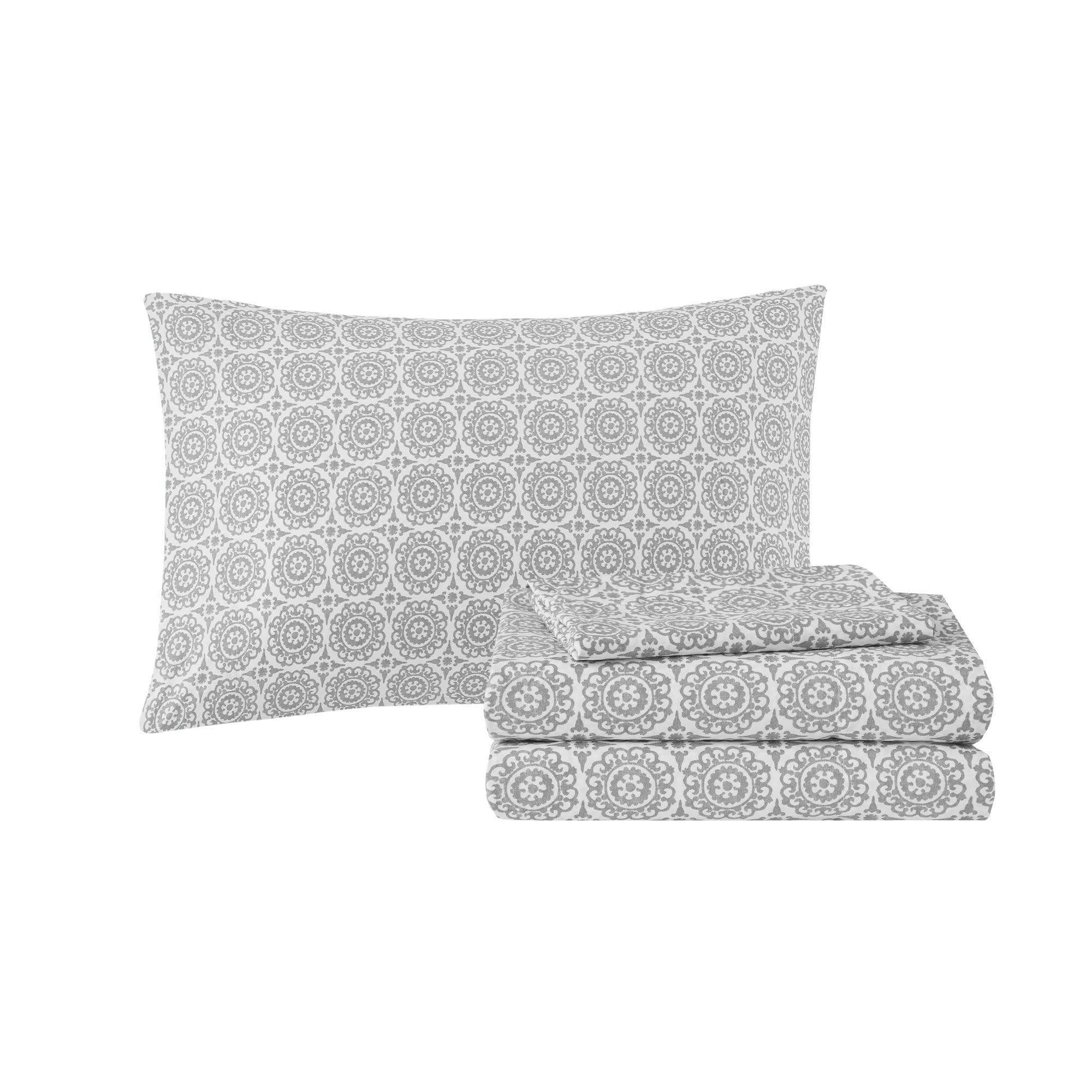 Madison Park Essentials Serenity 9-Piece Bed in a Bag Comforter Set - Medallion Damask Design, All-Season Cotton Bedding with Sheet Set & Bedskirt, Full Size (78