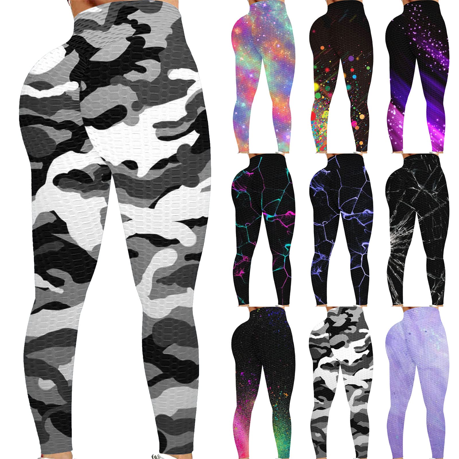 **Pacoco High Waisted Leggings for Women - Printed Bubble Hip Lifting Yoga Pants with Tummy Control - Perfect for Workout, Running & Everyday Wear**