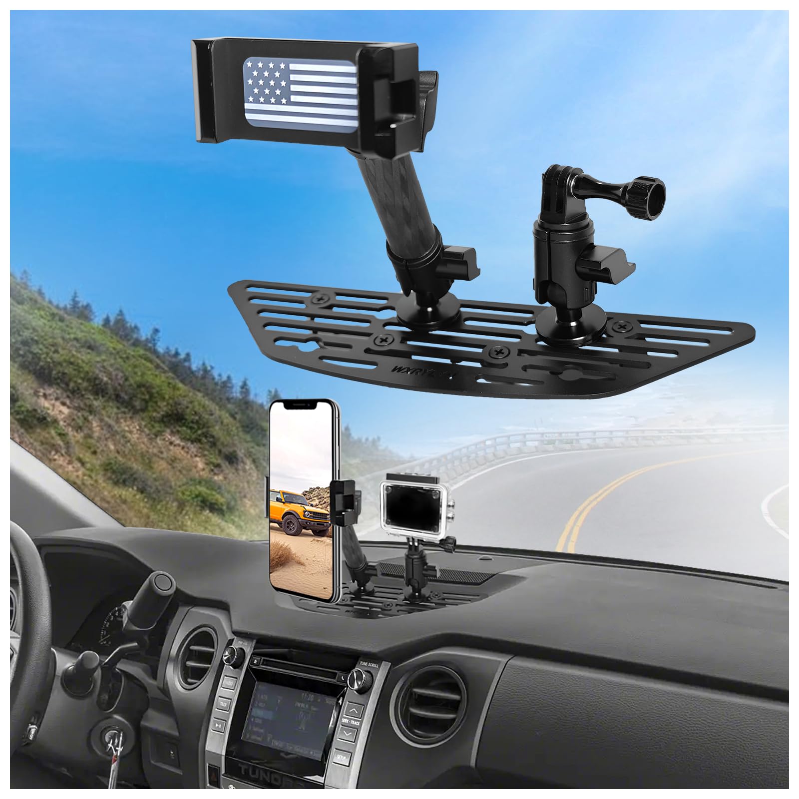 2014-2021 Toyota Tundra Universal Metal Dash Phone Mount Holder - Car Dashboard Cell Phone Stand for iPhone Samsung - Perfect for GPS Navigation & Hands-Free Driving