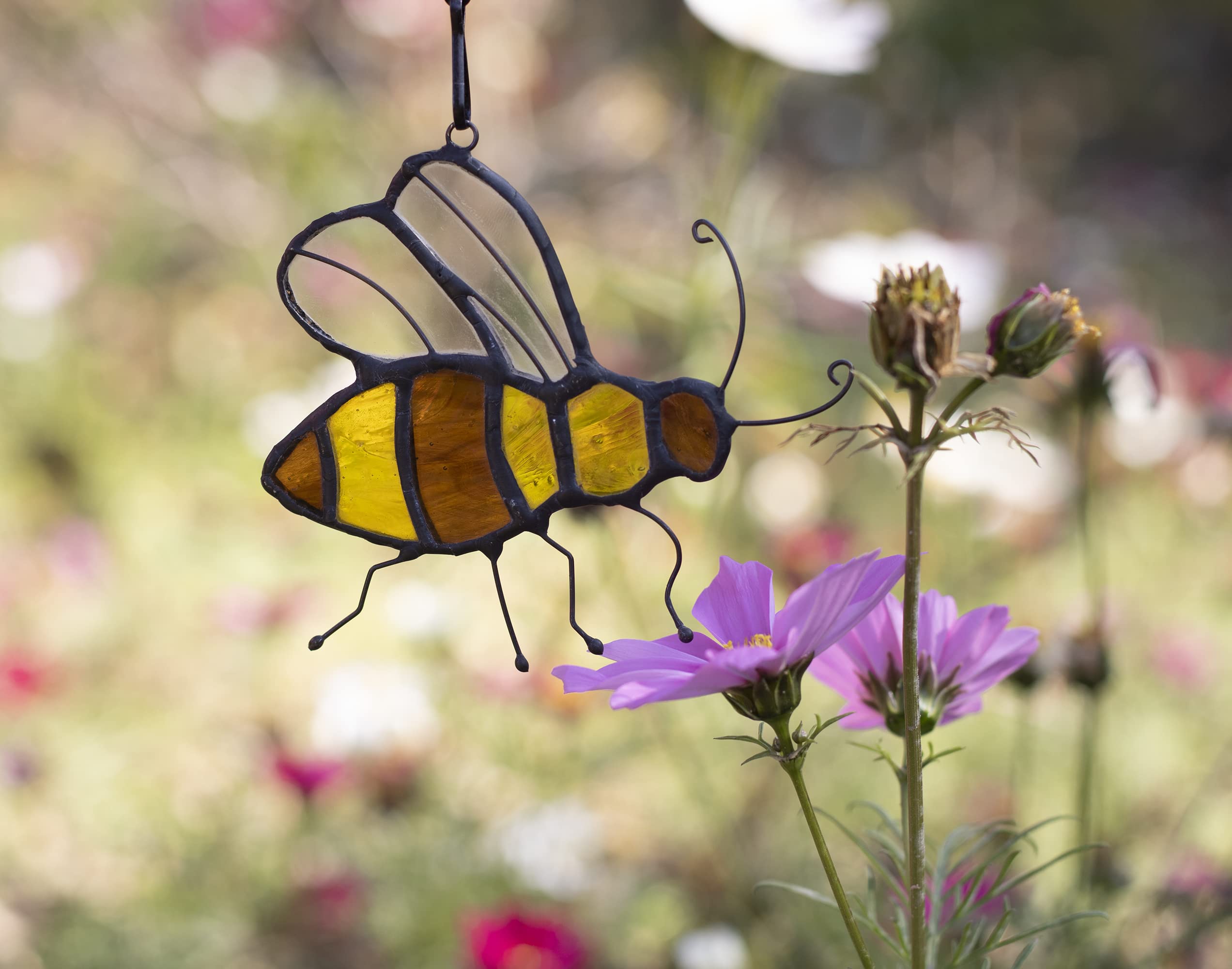 Handmade Bee Suncatcher Stained Glass Window Hanging - Honey Bee Decor for Home, Garden & Office - Unique Gifts for Women, Mom, Grandma, Birthday & Special Occasions - Perfect for Windows, Patios & Wedding Decorations
