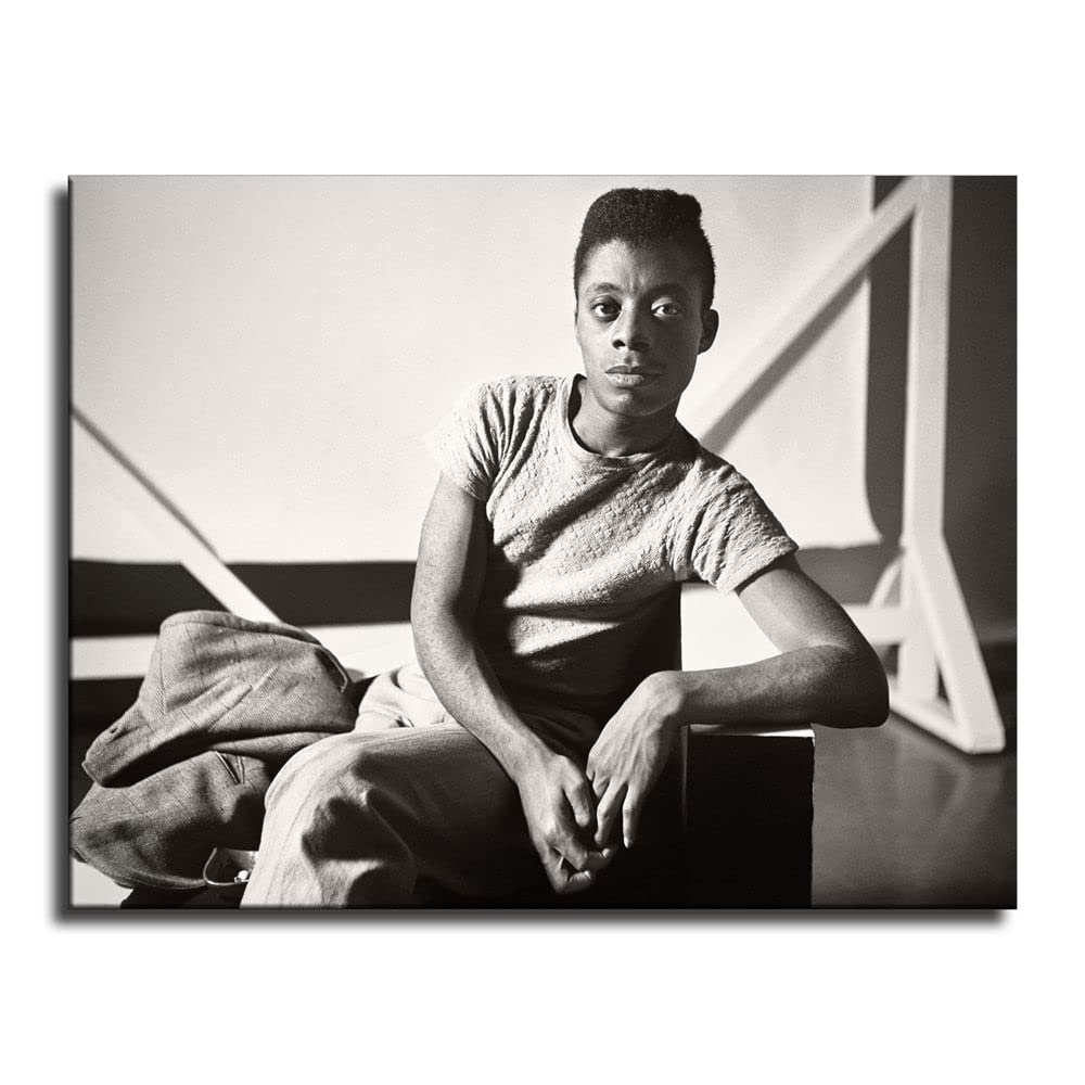 James Baldwin Black & White Retro Canvas Wall Art - African American History Poster Print (24x32 Inch Framed) - Perfect for Living Room, Office & Classroom Decor