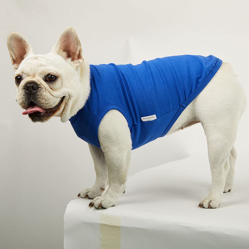 Dog Sleeveless Tank Top - Soft Cotton Breathable Summer Shirt for Small Dogs - Blue Pet Clothes for Outdoor Walks & Playtime