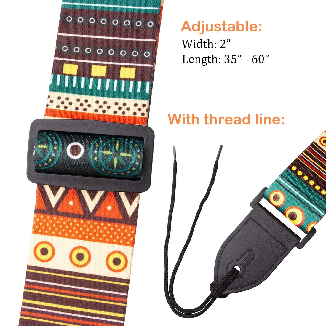 Premium Guitar Strap for Acoustic & Electric Bass - Adjustable Leather Ends with Strap Locks & Includes Free Picks - Perfect for Live Performances, Studio Sessions & Practice