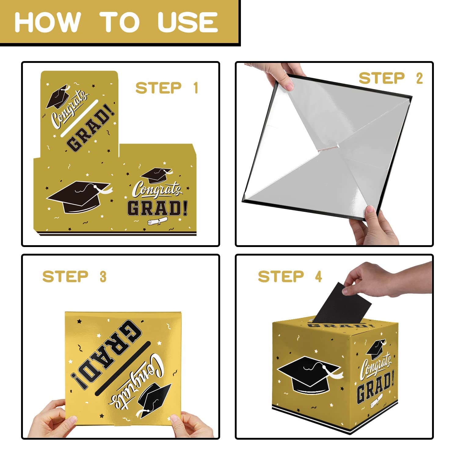 Gatherfun Gold Graduation Party Decorations Set - Graduation Gift Box, Card Box & Party Favors for Graduation Ceremony, School Celebration & Graduation Party Supplies