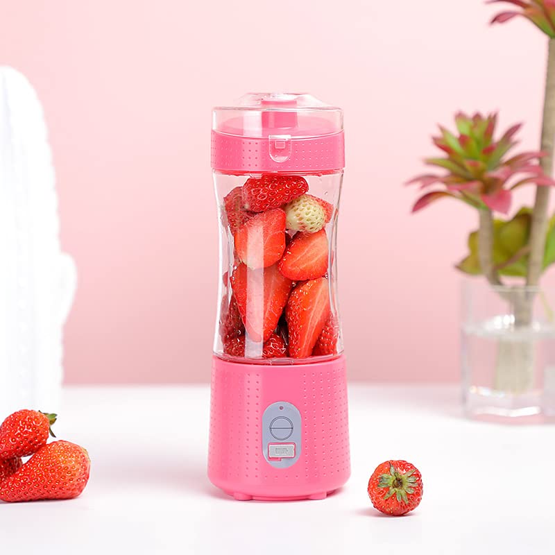 Portable USB Rechargeable Personal Blender - 20oz Travel Smoothie Cup with Straw & Lid, Mini Mixer for Protein Shakes, Fruits, Yogurt - Perfect for Gym, Office, Camping, Hiking & Outdoor Activities (Pink)