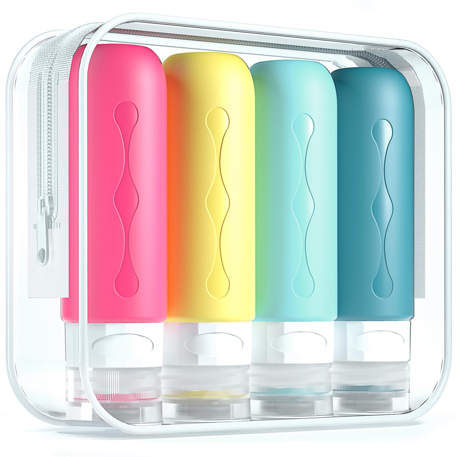 TSA Approved Travel Bottles 3oz (4 Pack) - Leak Proof, BPA Free Refillable Toiletry Containers with Clear Bag for Shampoo, Lotion & Cosmetics | Perfect for Airplane Carry-On, Vacation & Business Trips