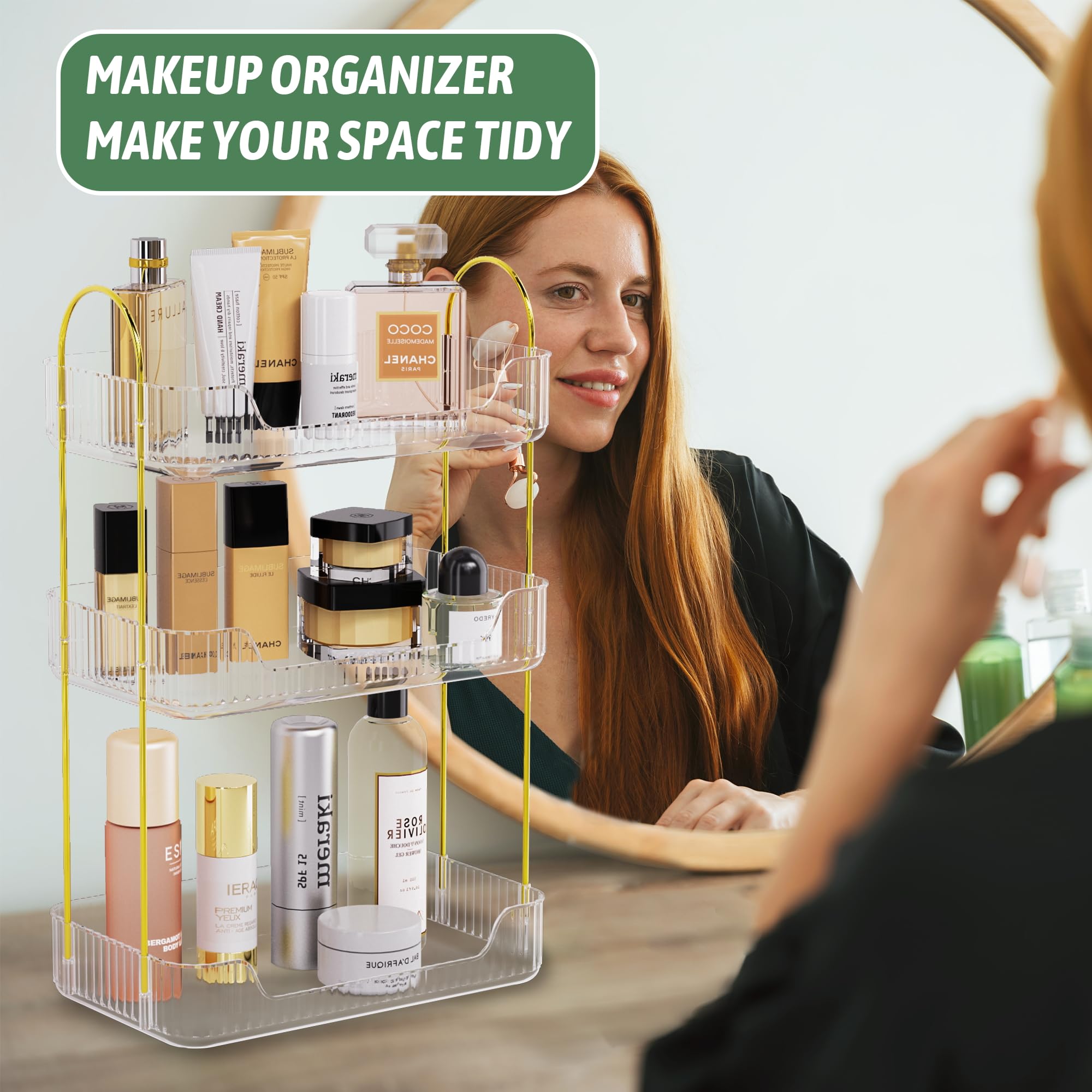 3-Tier Clear White Bathroom Counter Organizer - Perfume Stand, Skincare & Makeup Holder for Vanity, Dresser & Countertop - Perfect for Small Spaces & Cosmetic Storage