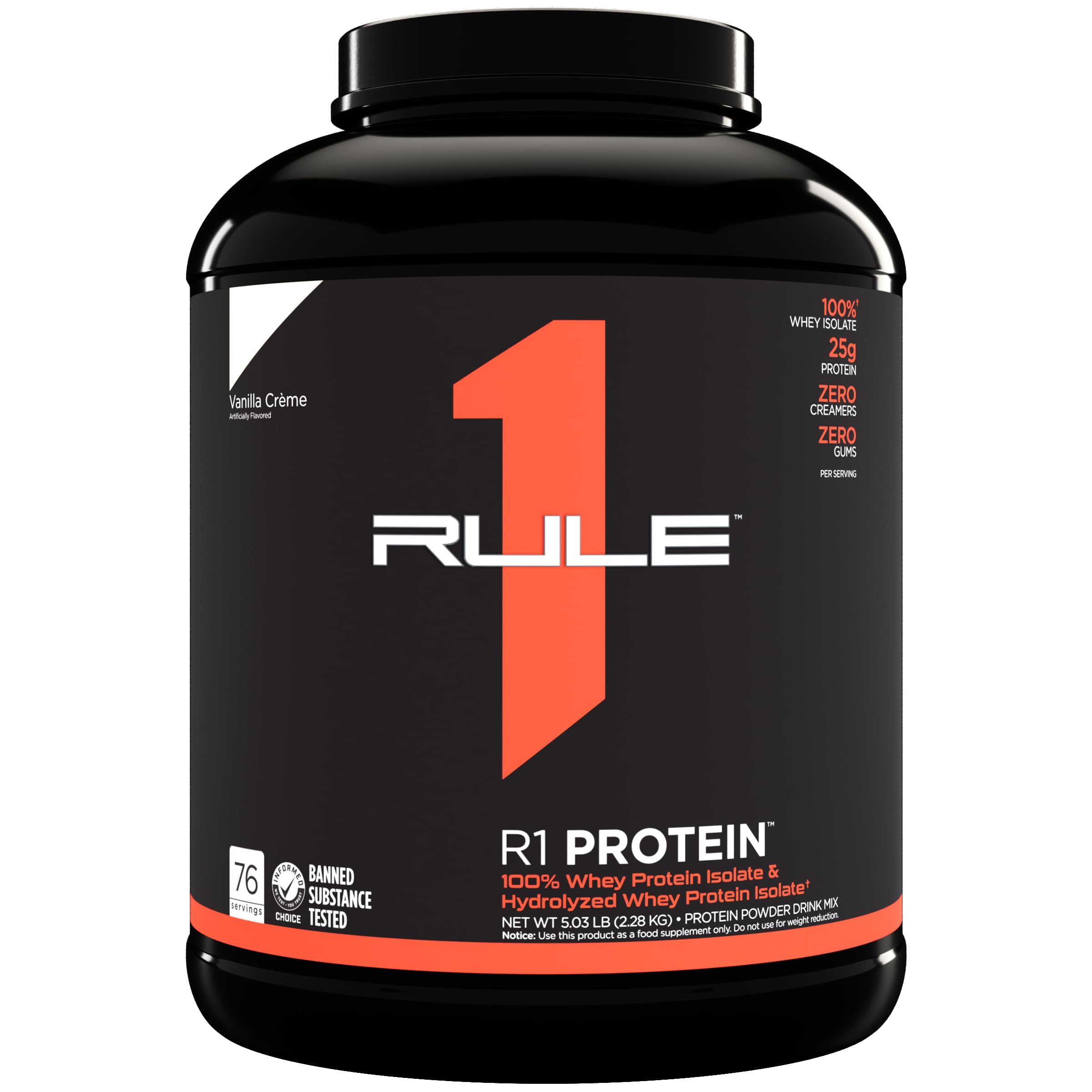 Rule One Proteins R1 Protein Powder - 25g Fast-Acting, Super-Pure 100% Whey Isolate & Hydrolysate with 6g BCAAs (5lbs, Vanilla Créme) for Post-Workout Recovery & Muscle Growth