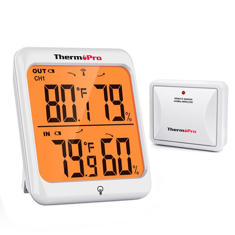 ThermoPro Wireless Indoor Outdoor Thermometer & Hygrometer - 500ft Range Remote Temperature Monitor with Cold-Resistant Sensor for Home, Patio, Greenhouse - Perfect for Weather Monitoring, Gardening, and HVAC Maintenance