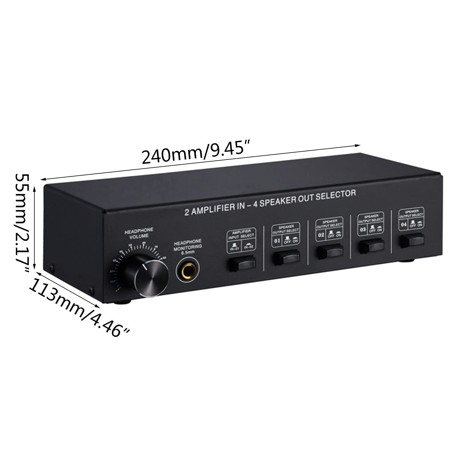 Premium 2-In 4-Out Stereo Amplifier Speaker Selector Switch Box - Compare & Switch Between 2 Amplifiers for Home Theater, Studio, or Multi-Room Audio Systems