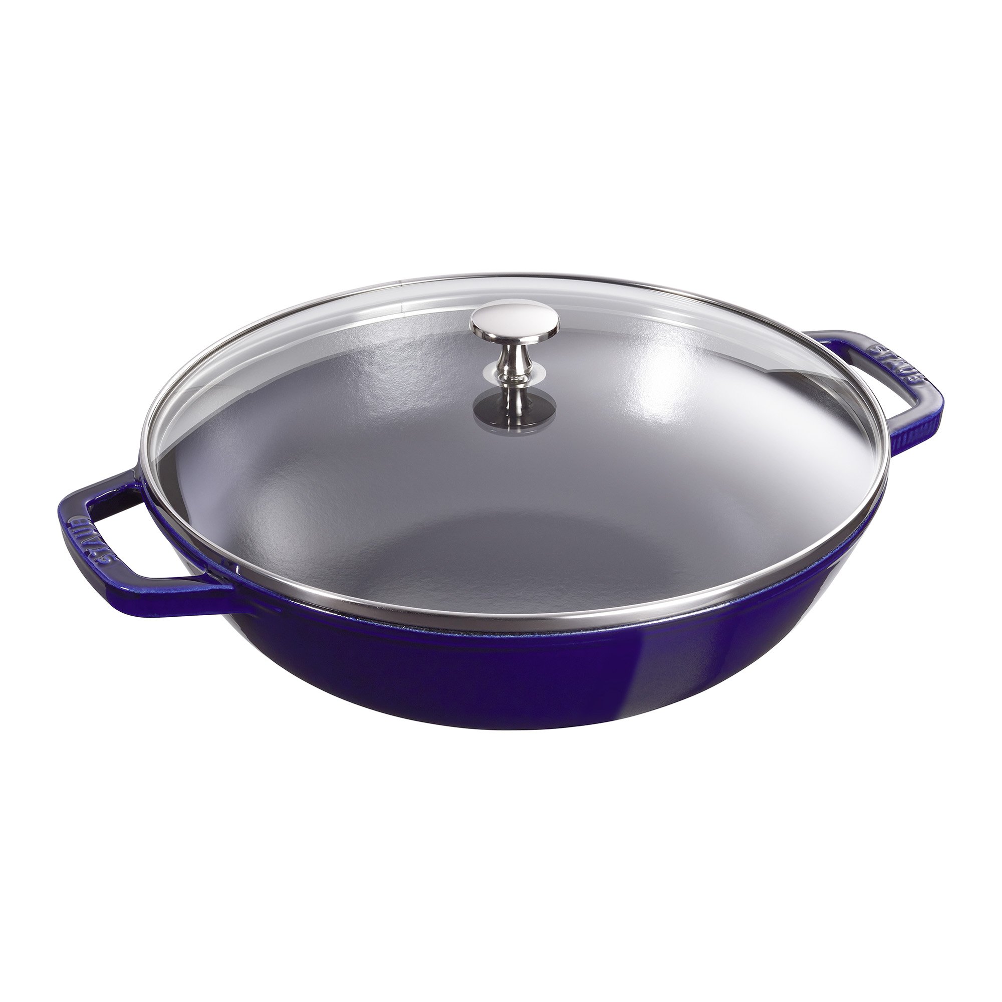 Premium Staub Cast Iron 4.5-Quart Dutch Oven & Wok Pan Set - French-Made Enameled Cookware for 4-5 People - Dark Blue Ceramic Coating - Perfect for Braising, Stewing & Family Cooking