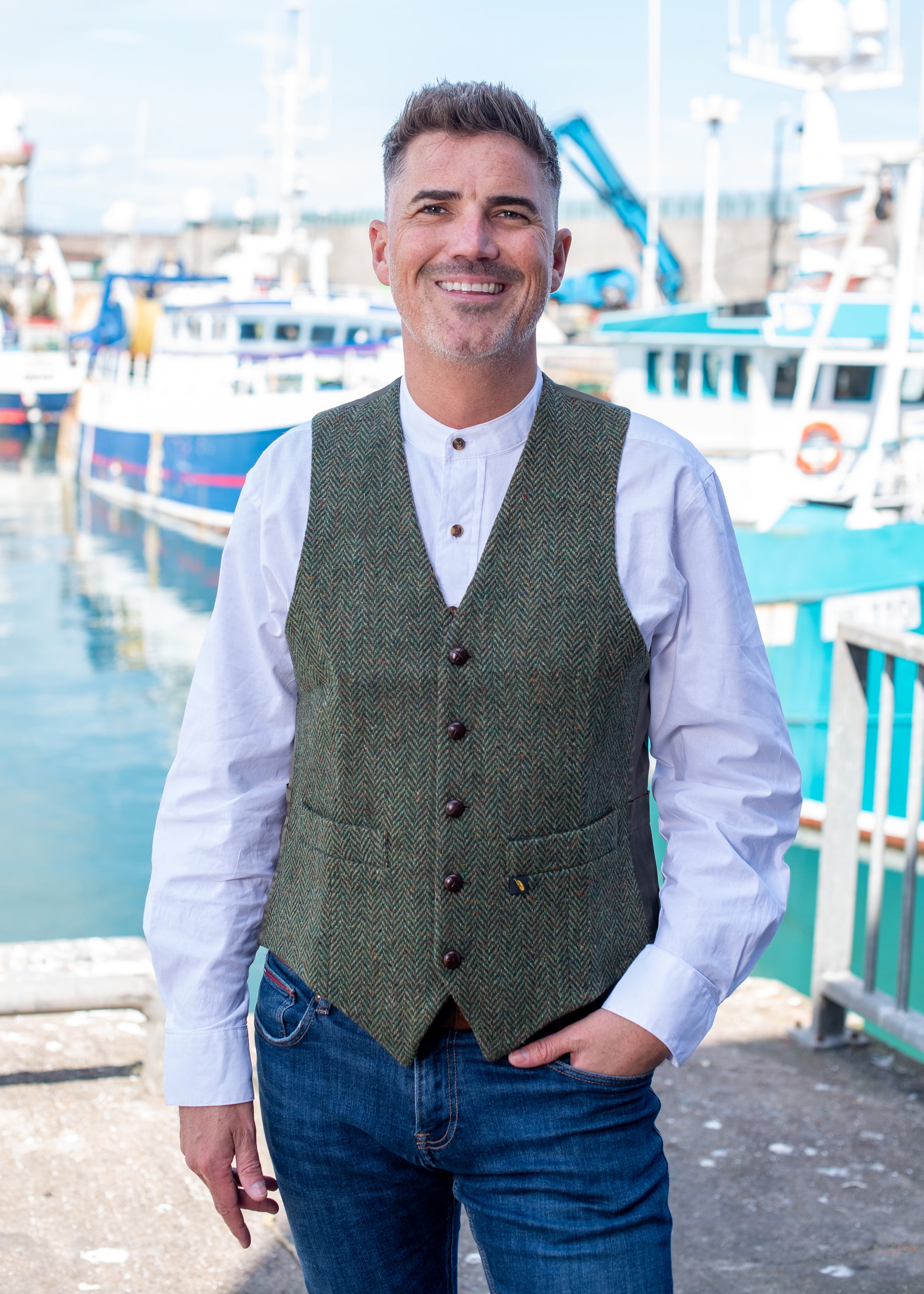 Donegal Tweed Green Waistcoat for Men | Classic Irish Wool Vest | Formal & Casual Wear | Perfect for Weddings, Office & Autumn Outfits