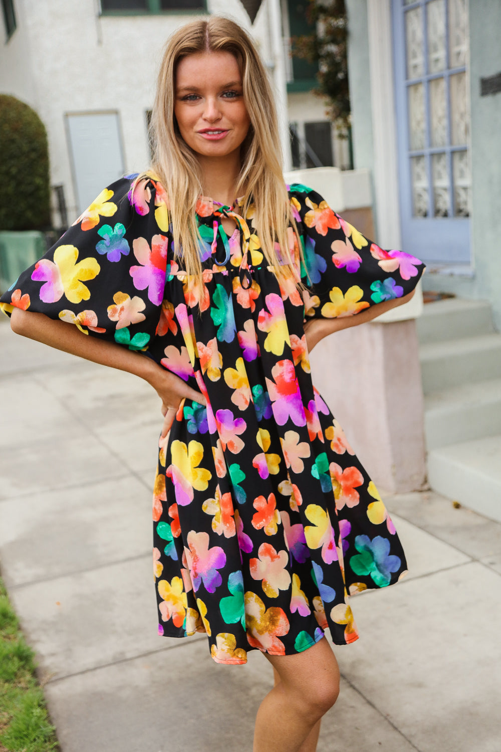 Adorable Floral Babydoll Dress with Ribbon Bow Tie & Pockets | Cute Casual Summer Dress for Women | Perfect for Parties, Dates & Outdoor Events