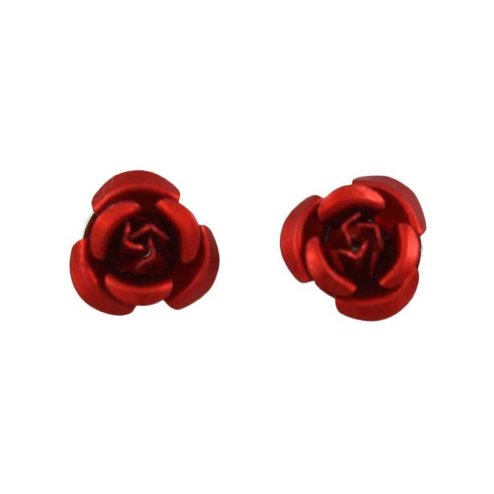 Red Aluminum Rose Flower Stud Earrings for Women - Hypoallergenic Pierced Ear Jewelry - Perfect for Valentine's Day, Anniversary Gifts & Everyday Wear