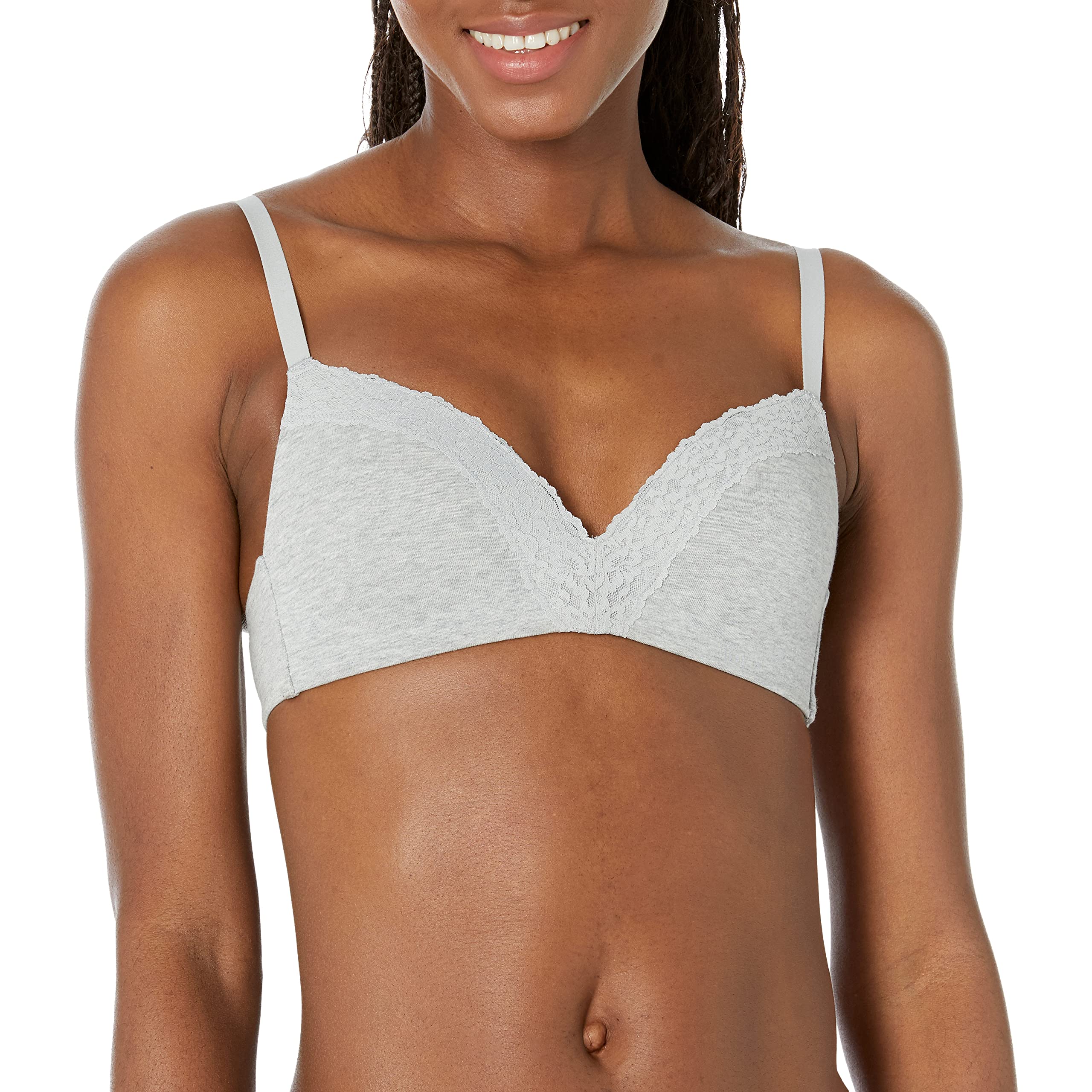 Amazon Essentials Women's Cotton & Lace Lightly Lined Wirefree Bra - Comfortable Everyday Wear for Work, Yoga & Relaxation