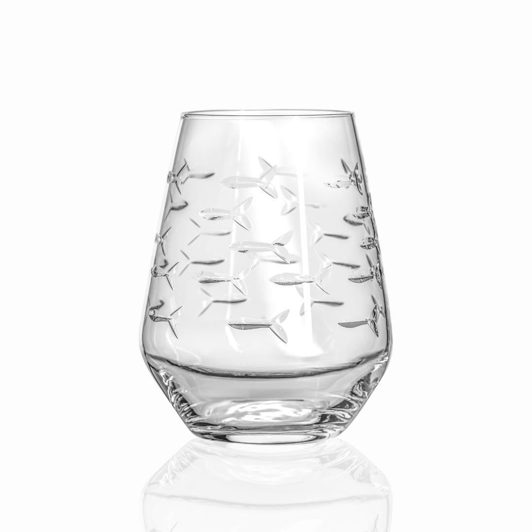 School of Fish 18oz Stemless Wine Tumbler Glass Set of 2 - Perfect for Parties, Picnics & Outdoor Entertaining
