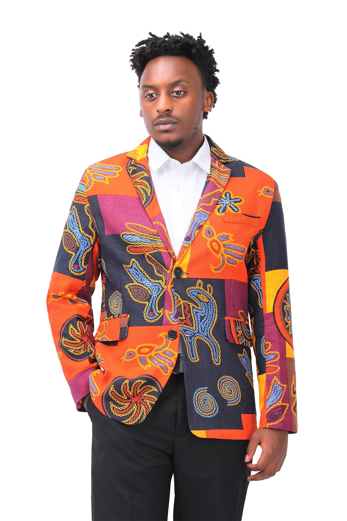Men's Floral Printed Casual Blazer Coat - Orange Slim Fit Suit Jacket for Business Casual, Weddings & Outdoor Events