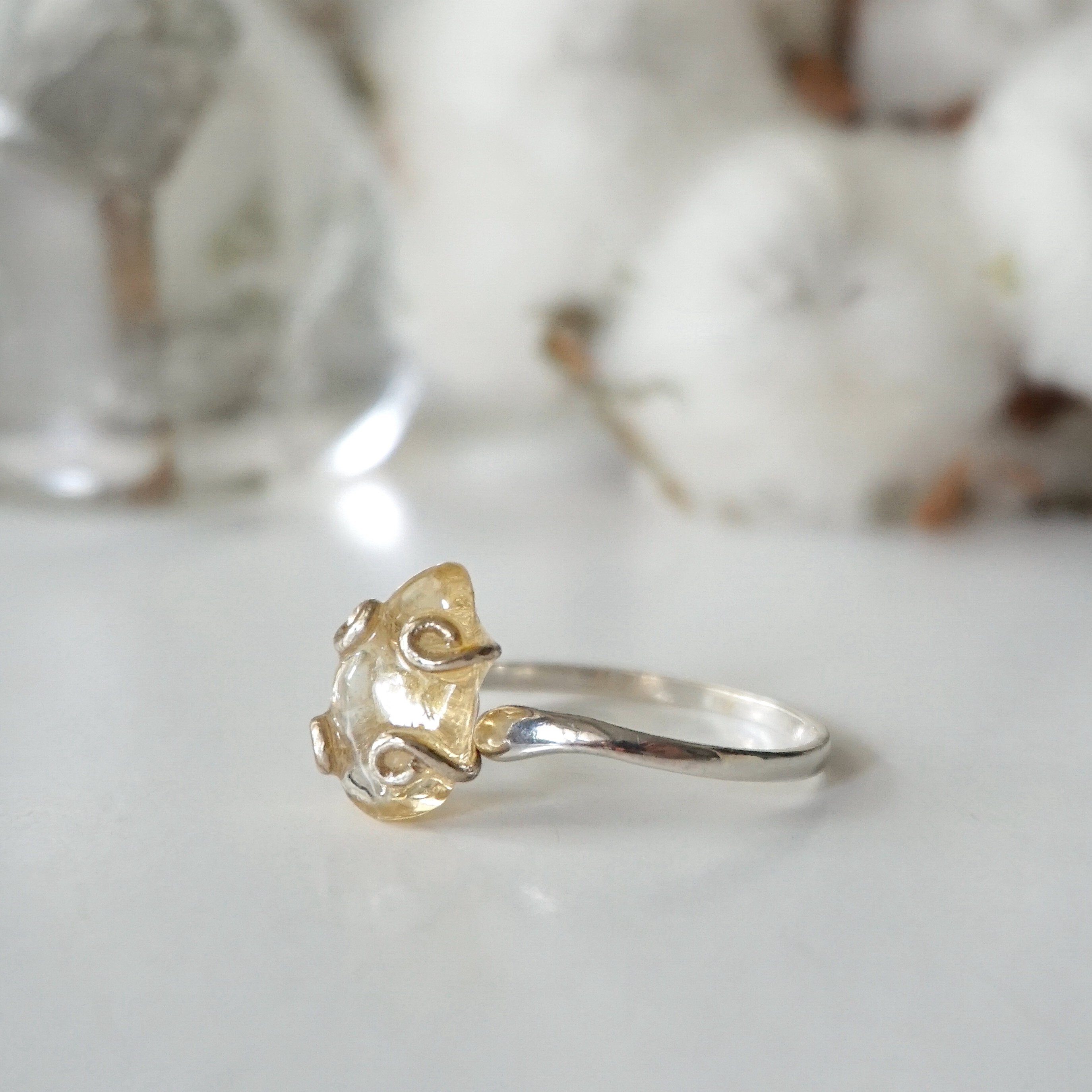 Natural Raw Citrine Ring for Women - Sterling Silver Adjustable Ring for Healing, Energy & Fashion - Perfect for Meditation, Yoga & Everyday Wear