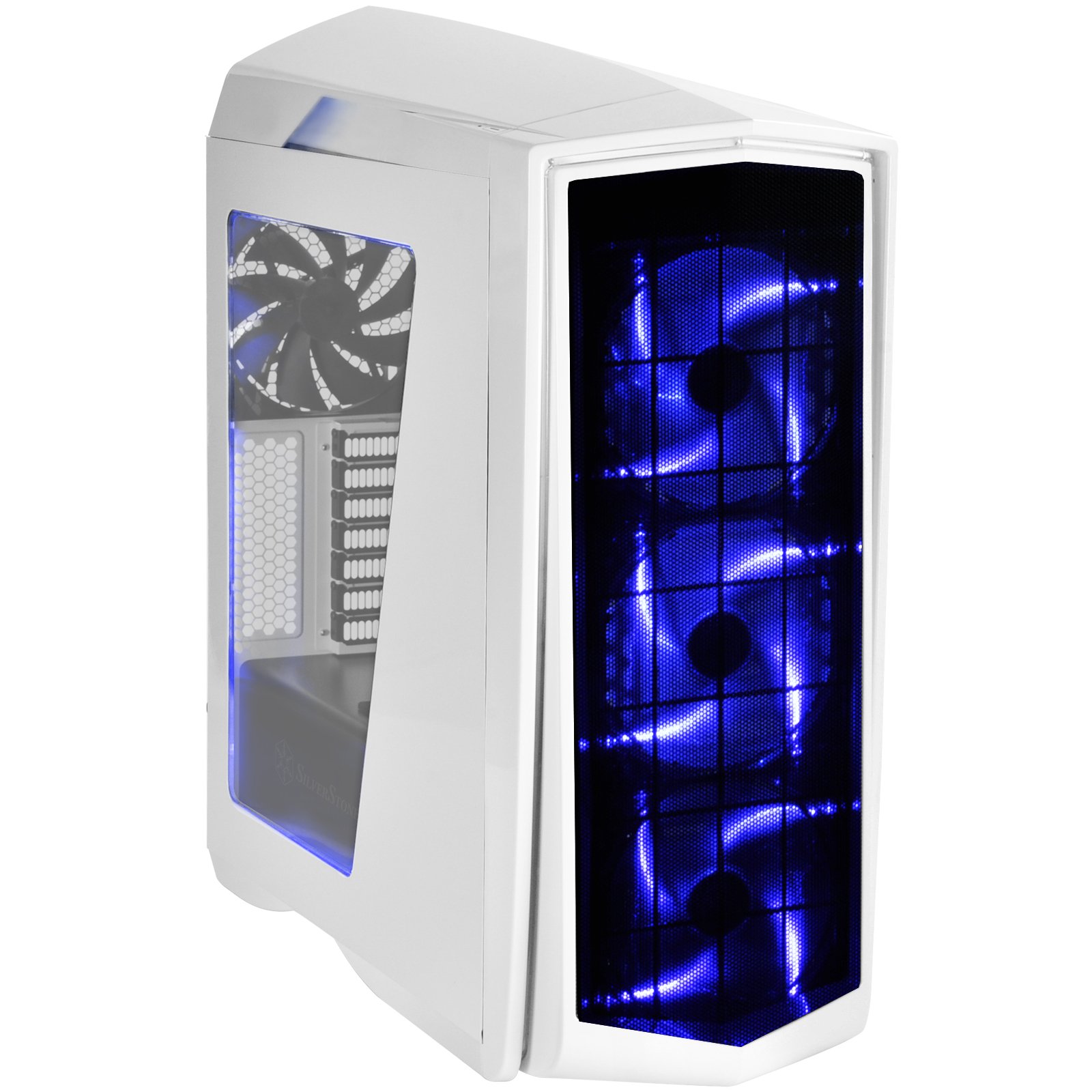 SilverStone Technology PM01WA-W Performance ATX Mid Tower Computer Case - White with Blue LED Lighting for Gaming PC & Workstation Builds