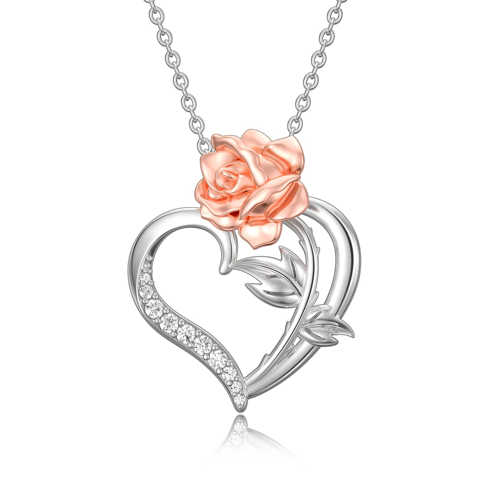 MEIDERBO Sterling Silver Rose Flower Necklace - Elegant Rose Pendant Jewelry for Women & Girls | Perfect Gift for Birthday, Valentine's Day, Anniversary | Ideal for Date Night, Wedding Accessories & Special Occasions