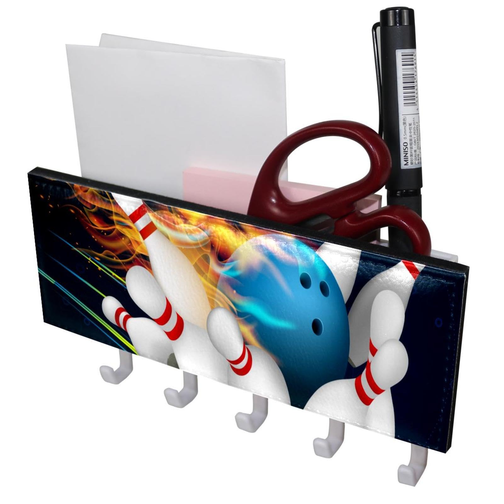 GIAPB Adhesive Wall Hooks - Heavy Duty Sticky Hooks for Hanging Decor, Towels, Keys & More - Blue Bowling Flames Design - Perfect for Bathroom, Kitchen, Dorm & Office Organization