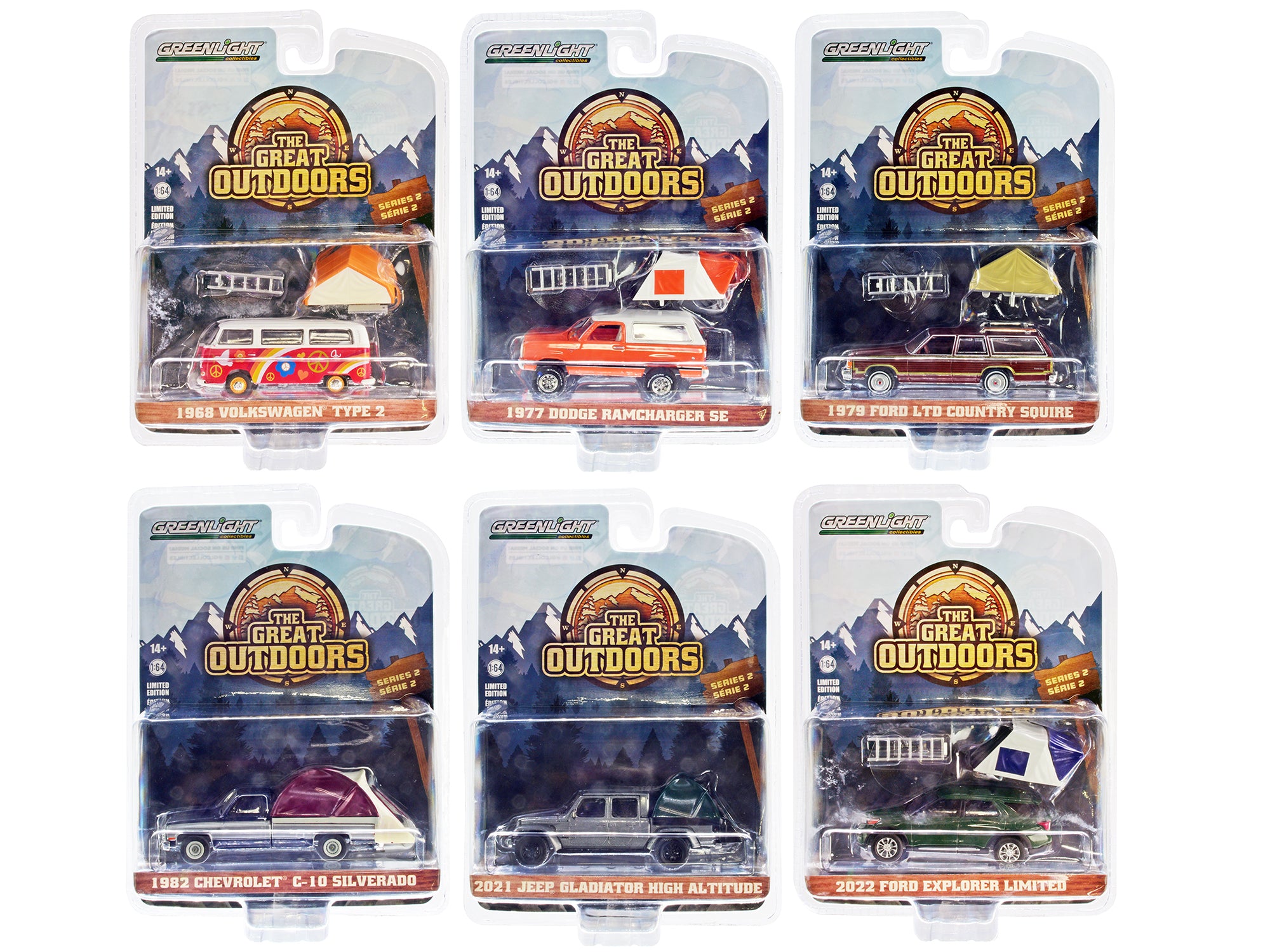 Greenlight 1/64 Scale Diecast Model Cars - The Great Outdoors Series 2 (Set of 6) - Perfect for Collectors, Display & Diorama Scenes