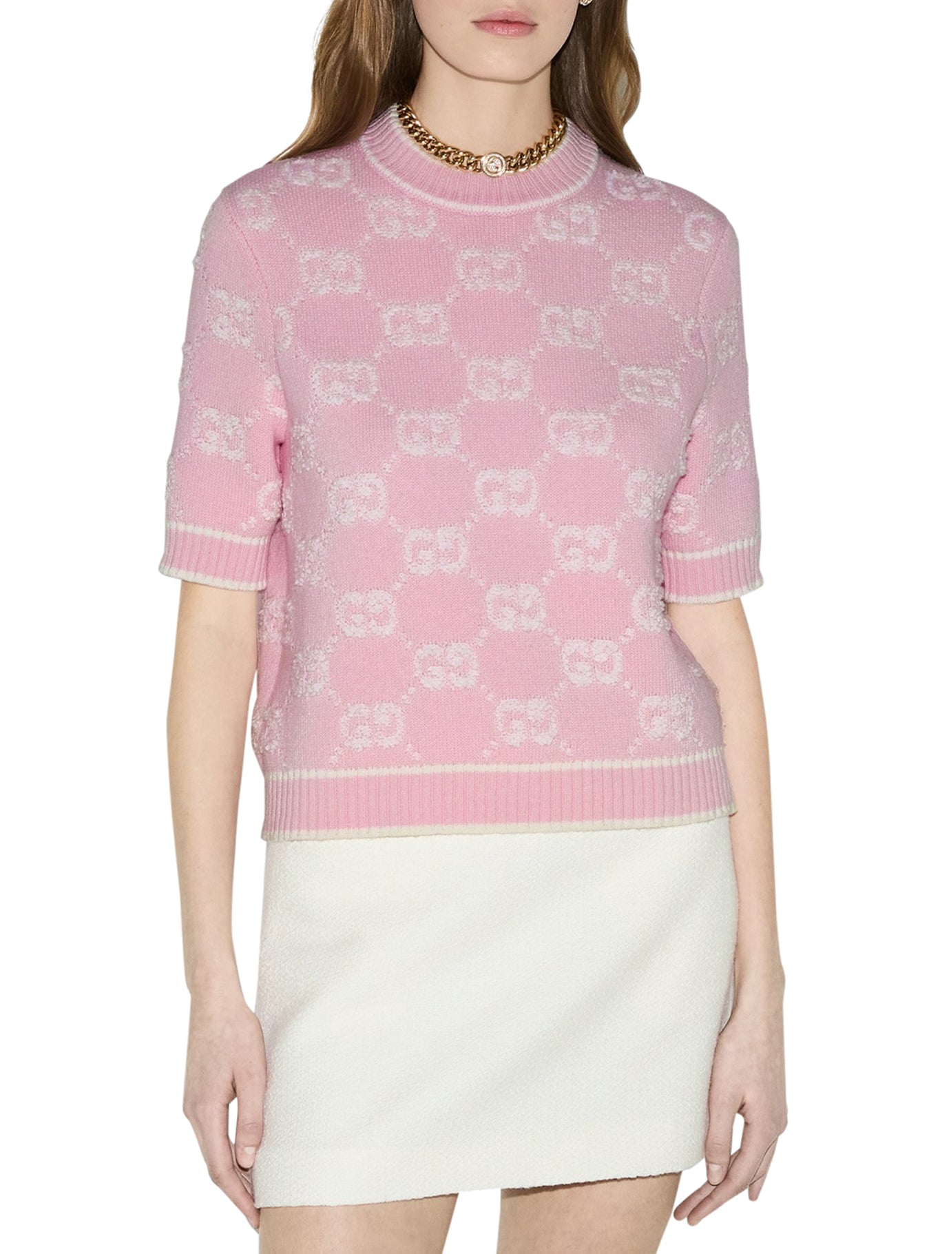 GG Bouclé Jacquard Wool Sweater for Women - Cozy Winter Knit Pullover for Casual & Office Wear