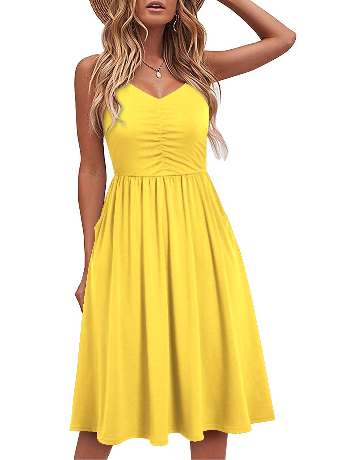 YATHON Women's Sleeveless Cotton A-Line Sundress with Pockets | Casual Spaghetti Strap Summer Beach Dress | Perfect for Vacation, Pool Party & Outdoor Activities