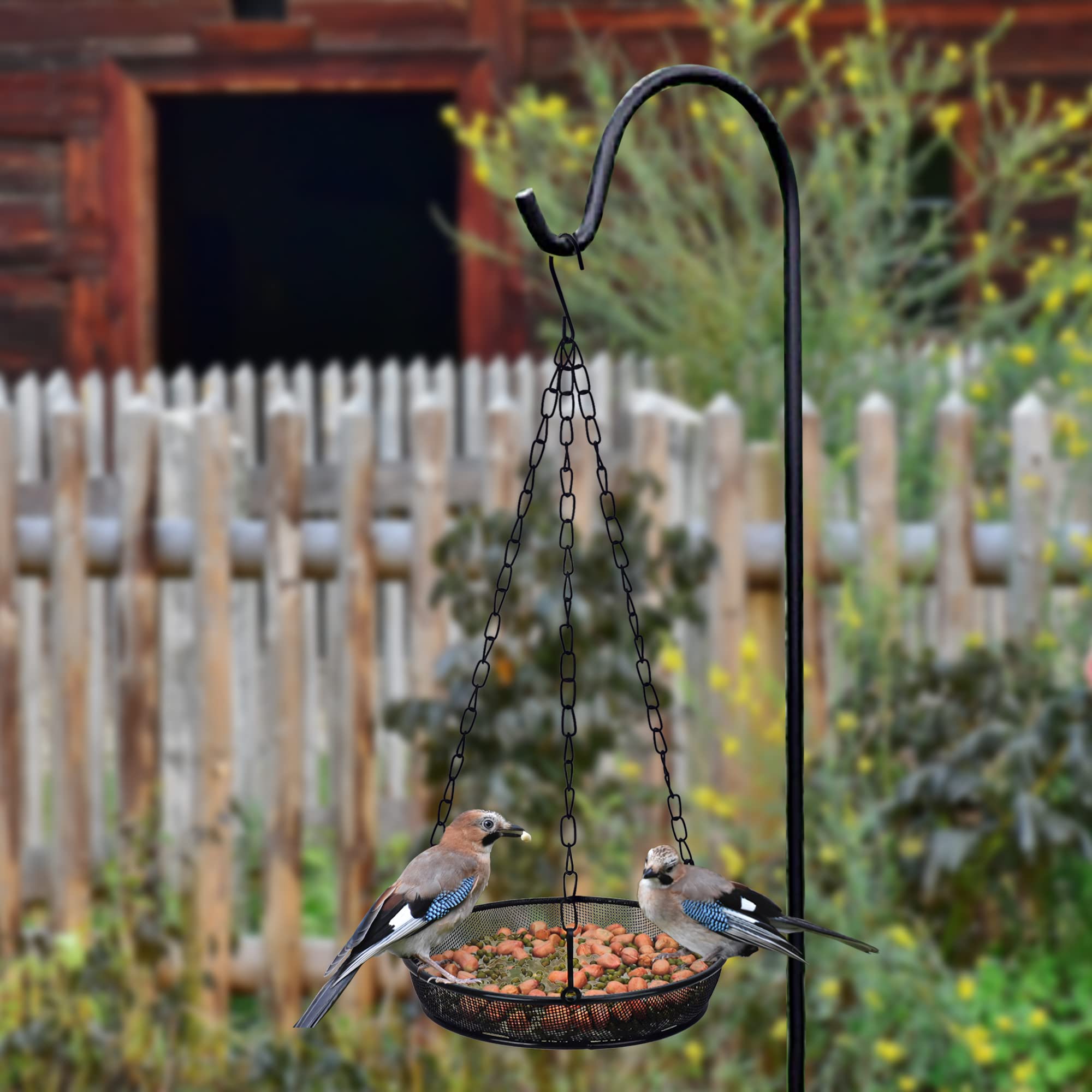 2 Pack Hanging Bird Feeder Tray - Durable Metal Iron Mesh Seed Platform for Outdoor Garden, Attracts Wild Birds (Circular/Black) - Perfect for Backyard, Patio & Bird Watching Enthusiasts