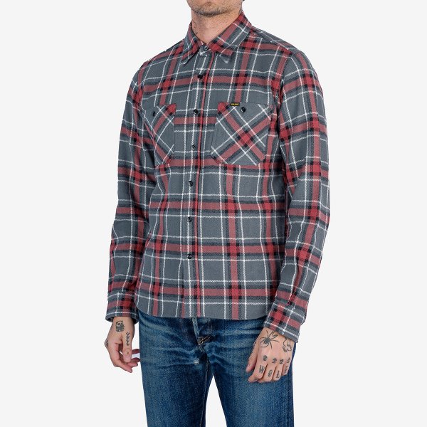 Iron Heart IHSH-375 Heavyweight 12oz Slub Flannel Shirt - Gray Herringbone Check for Men | Durable Workwear & Outdoor Activities