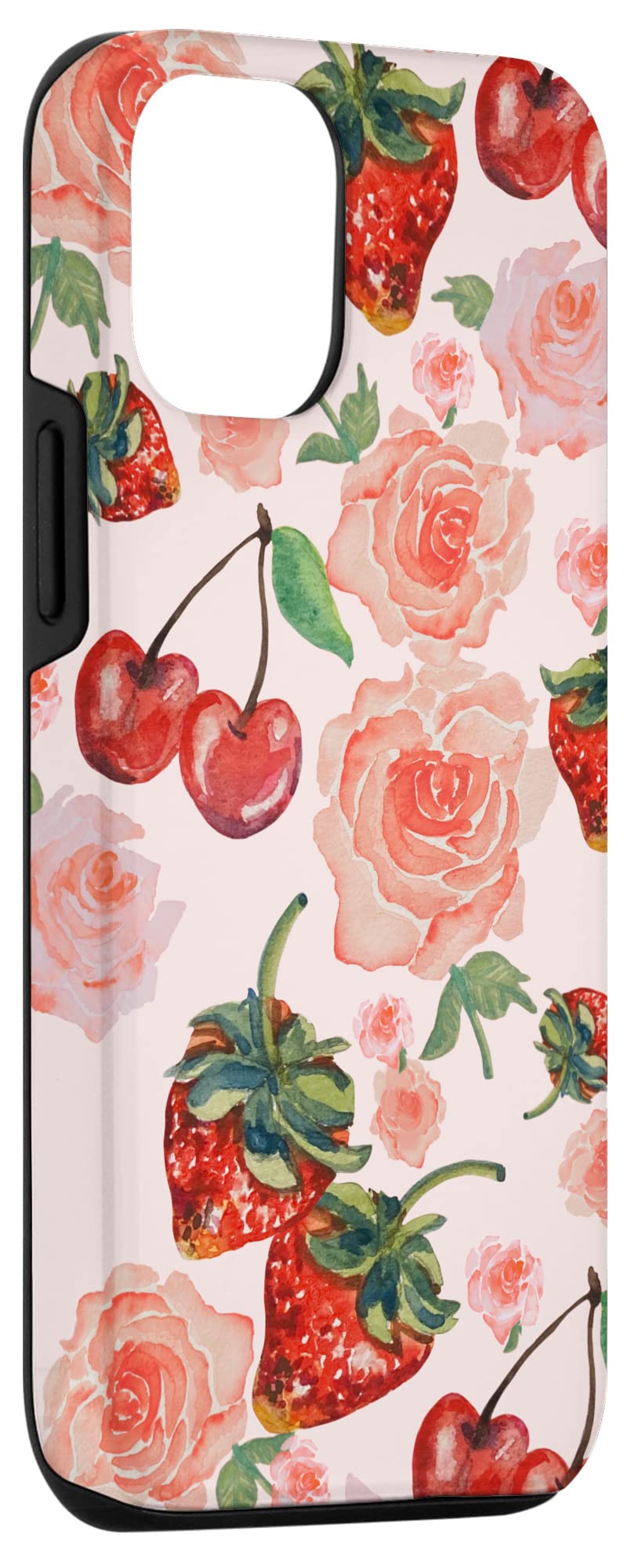 iPhone 12/12 Pro Case - Coquette Aesthetic Design with Strawberry, Rose & Cherry Floral Pattern | Trendy Grandmillennial Style Phone Cover for Women | Perfect for Everyday Use, Travel & Social Media Photos