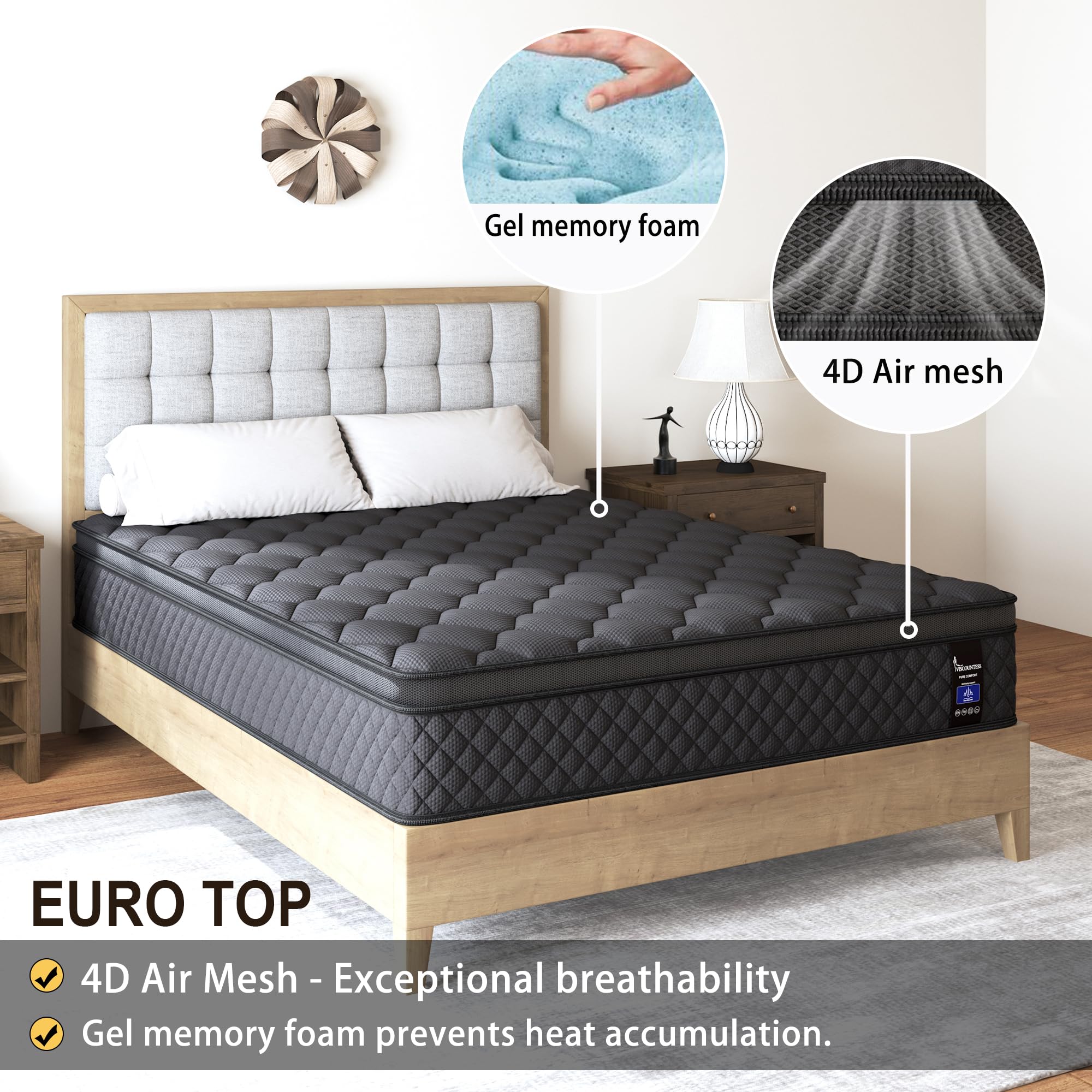 14 Inch Hybrid Queen Mattress - Medium Firm Support for Back & Lumbar Pain Relief - Pocket Spring Technology for Motion Isolation & Pressure Relief - 100 Night Trial - Perfect for Master Bedrooms, Guest Rooms & Apartments