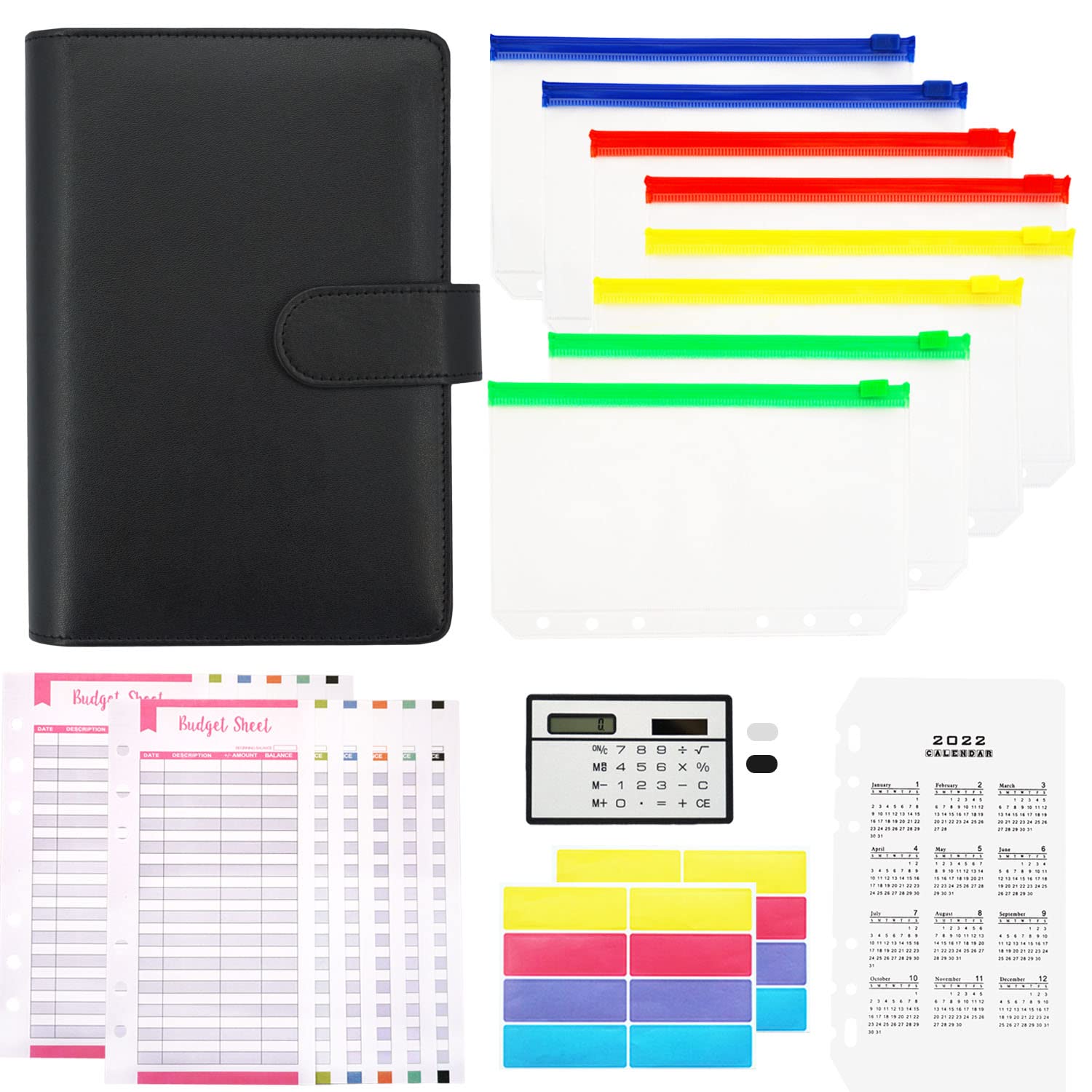 Vicbear A6 Budget Binder with Zipper Envelopes - Money Organizer for Cash, Budget Planner with Colorful Cash Envelopes - Perfect for Budgeting, Money Saving & Financial Planning (Black) | Ideal for Personal Finance, Travel Savings & Debt Control