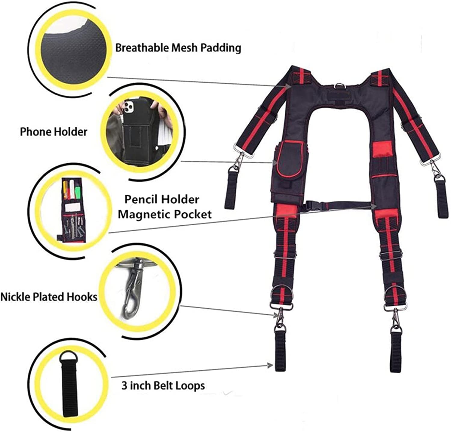 Heavy Duty Work Belt with Adjustable Back Support - Multi-Function Carpenter Tool Belt for Electricians & Maintenance - Nail Pocket Storage Kit | Perfect for Construction, Woodworking & DIY Home Repair Projects