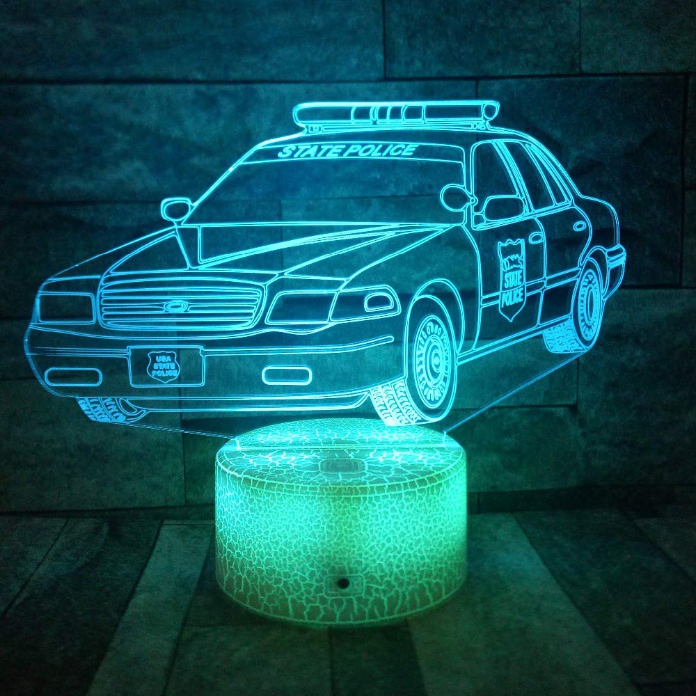 3D Police Car Night Light LED Touch Switch - 7 Color Changing Optical Illusion Desk Lamp for Kids Room, Birthday Gift, Christmas Decor, Home Office & Bedroom Lighting