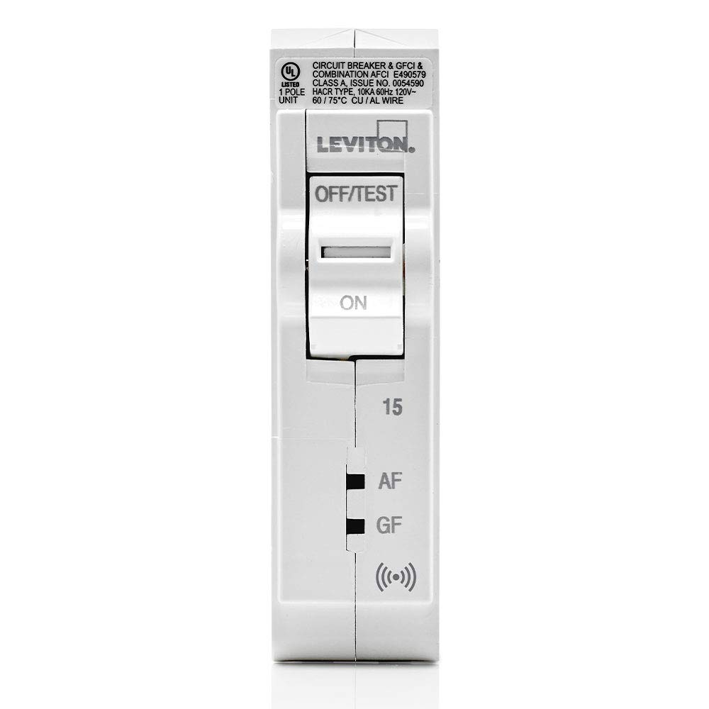 Leviton LB115-DS 15 Amp 1-Pole Plug-On Smart AFCI/GFCI Circuit Breaker - Hydraulic Magnetic, 120V AC, White - Perfect for Home Electrical Safety & Smart Panel Upgrades
