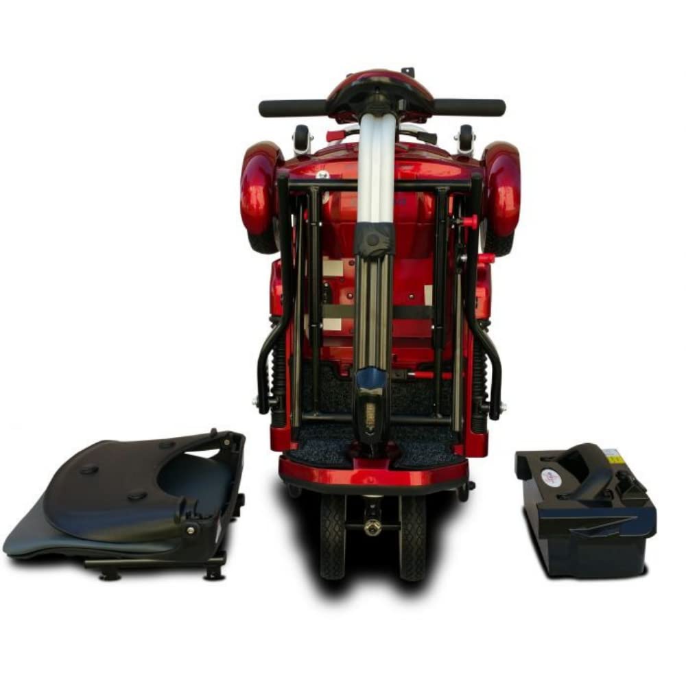 EV Rider Transport Folding Travel Electric Mobility Scooter - Lightweight Portable for Seniors & Adults - Sealed Lead Acid Batteries, Armrest-Free Design in Burgundy - Perfect for Air Travel, Shopping Malls & Outdoor Adventures