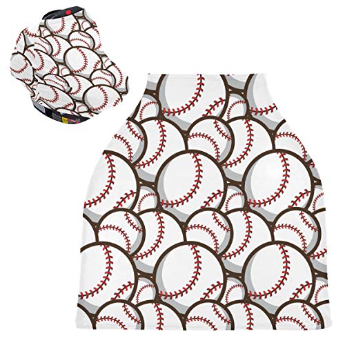 Baseball Pattern Car Seat Covers & Nursing Cover for Babies - Breathable Stroller Canopy, Seamless Breastfeeding Scarf - Perfect Baby Shower Gift for Boys & Girls | Ideal for Travel, Outdoor Walks & Nursing in Public