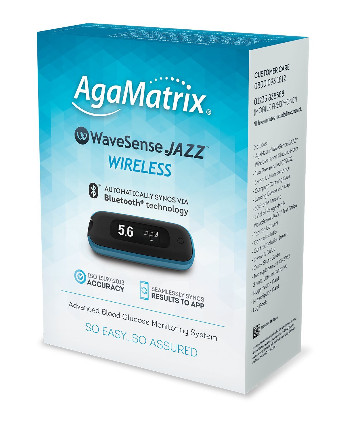 WaveSense JAZZ Wireless Glucose Meter Kit - mmol/L for Home & Travel