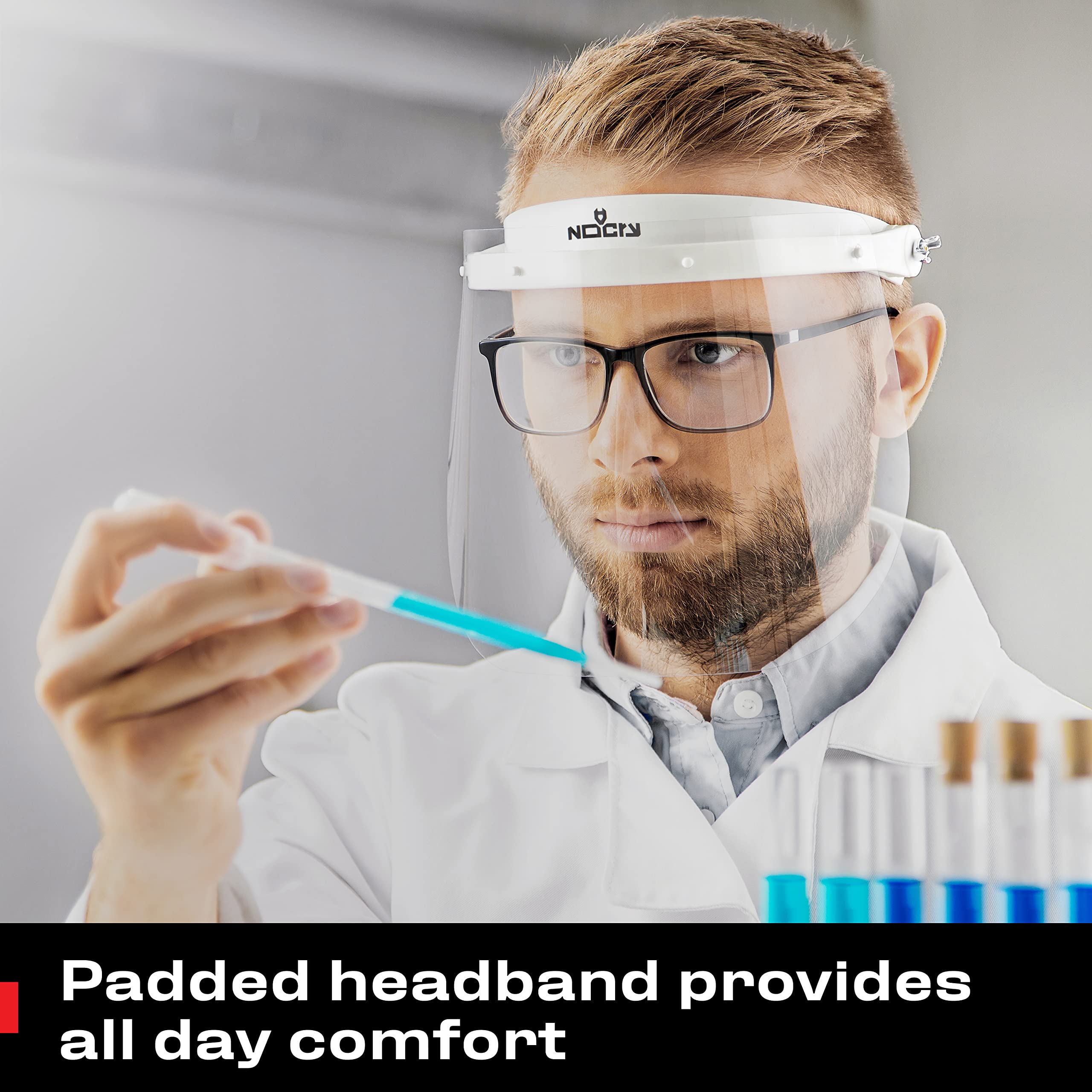 NoCry Flip Up Face Shield 6X3 Safety Goggles for Over Glasses - Anti Fog & Scratch Resistant Protective Coating - Clear Vented Panoramic Lenses with Extreme Impact Resistance - ANSI Z87.1 Certified - Ideal for Construction, Woodworking, and DIY Projects