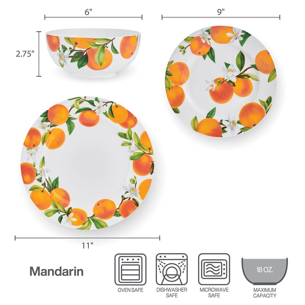 12-Piece Mandarin Dinnerware Set - Service for 4 - Elegant Porcelain Tableware for Family Dinners, Parties & Holiday Entertaining