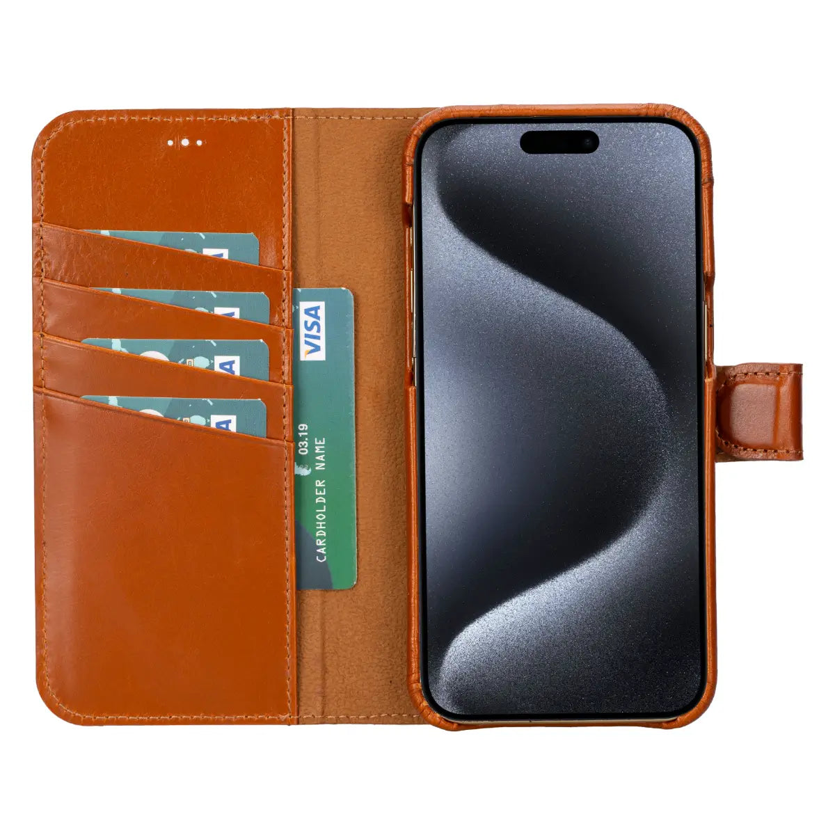 Premium Burnished Tan Leather iPhone 15 Pro Max Wallet Case - Slim Protective Cover with Card Slots | Perfect for Business, Travel & Everyday Use