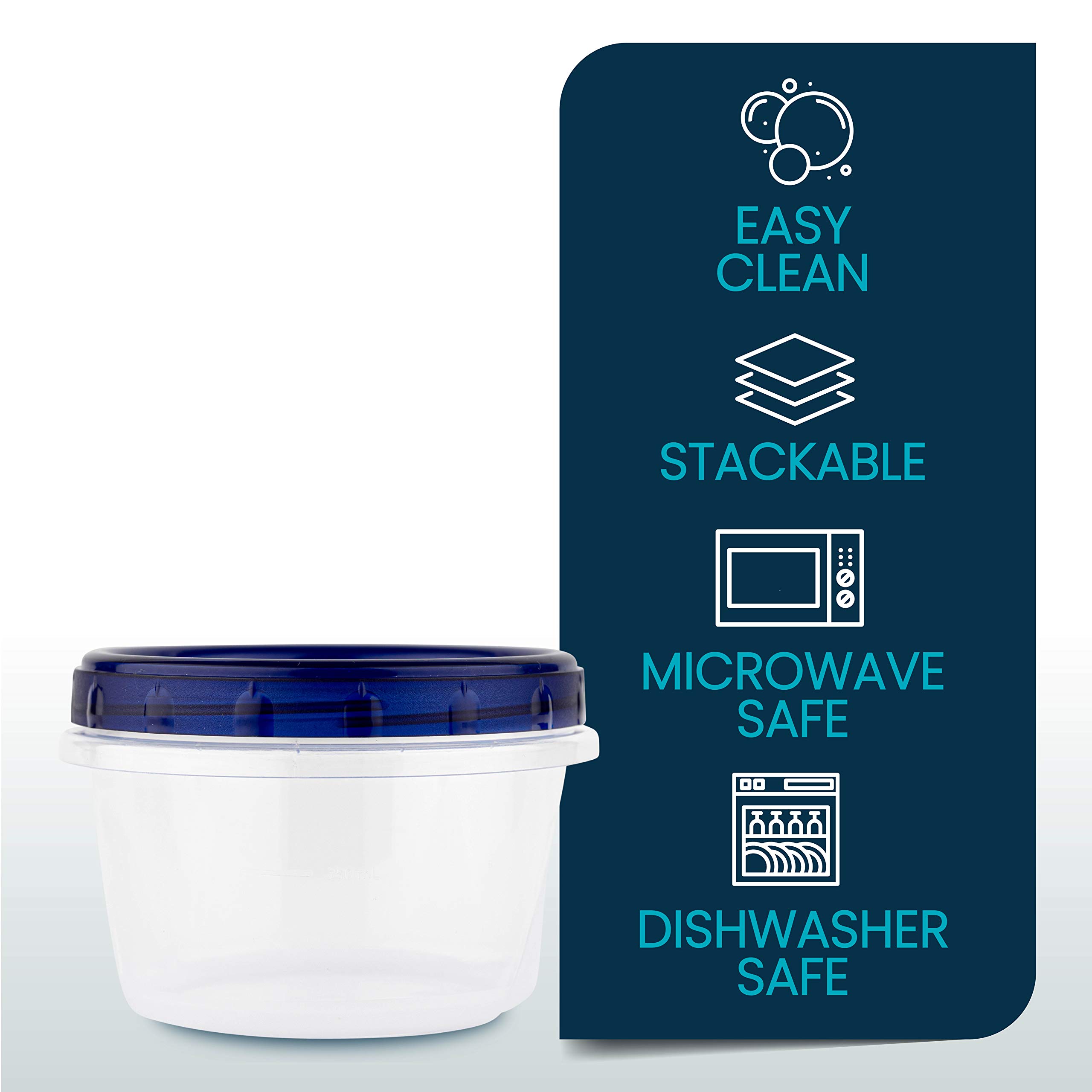 PLASTICPRO 16 oz Deli Containers (10 Pack) - Clear Bottom with Blue Twist-On Lids, Reusable & Stackable Food Storage Containers for Meal Prep, Freezer Safe, Perfect for Restaurants, Catering & Home Use