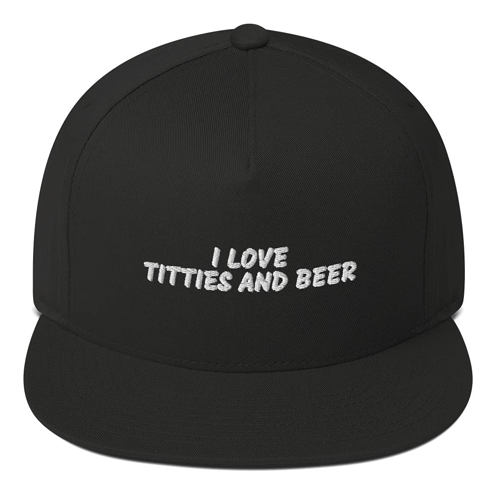 I Love Titties and Beer Hat | Funny Dad Cap with Flat Bill - Novelty Beer Lover Gift for Men - Perfect for Parties, Tailgating & Casual Outings
