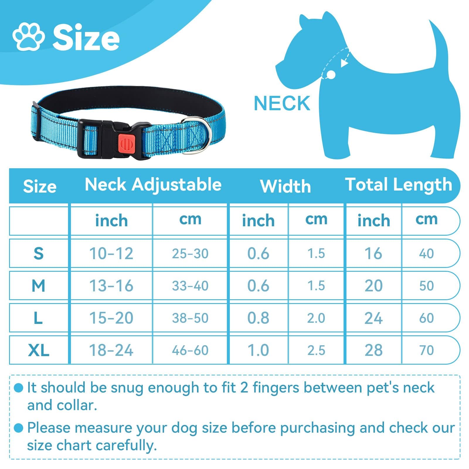 Reflective Adjustable Dog Collar with Quick Release Buckle - Ultra Soft Breathable Neoprene Pet Collar for Puppy, Small, Medium & Large Dogs - Perfect for Night Walks, Jogging & Outdoor Adventures