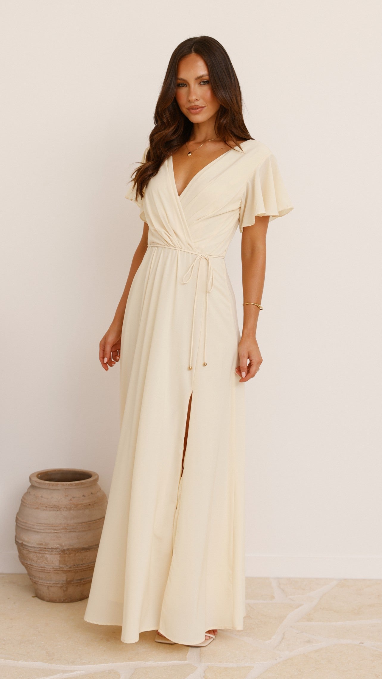 Charlize Women's Maxi Dress - Flowy Long Summer Dress in Yellow, Perfect for Beach Vacations, Parties & Casual Outings